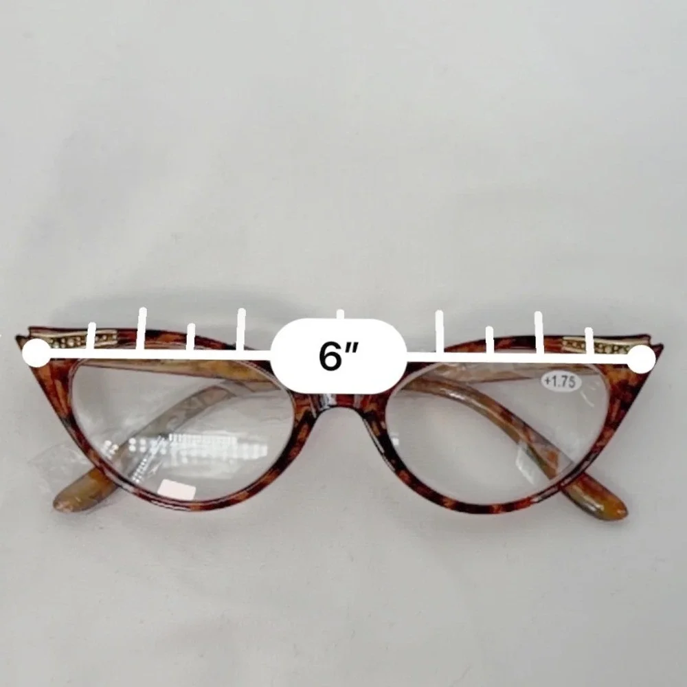 Tortoise Cat Eye Reading Glasses +1.75 Gold Rhinestone Accents Retro 103-124